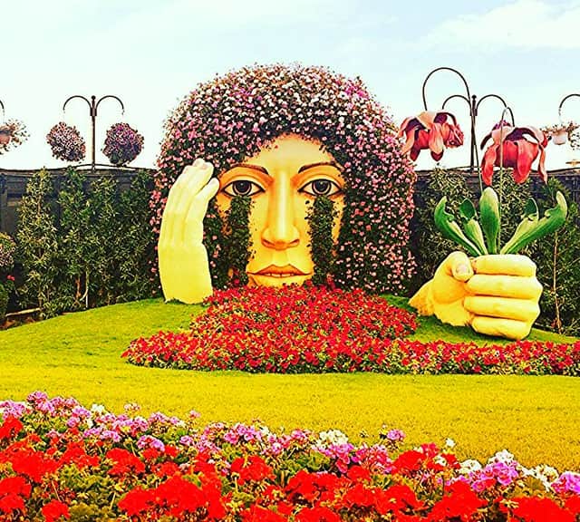 The Crying Lady sculpture at the Dubai Miracle Garden is 12 feet high and 10 feet wide.