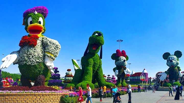Disney Characters are decorated with beautiful flowers at the Dubai Miracle Garden.