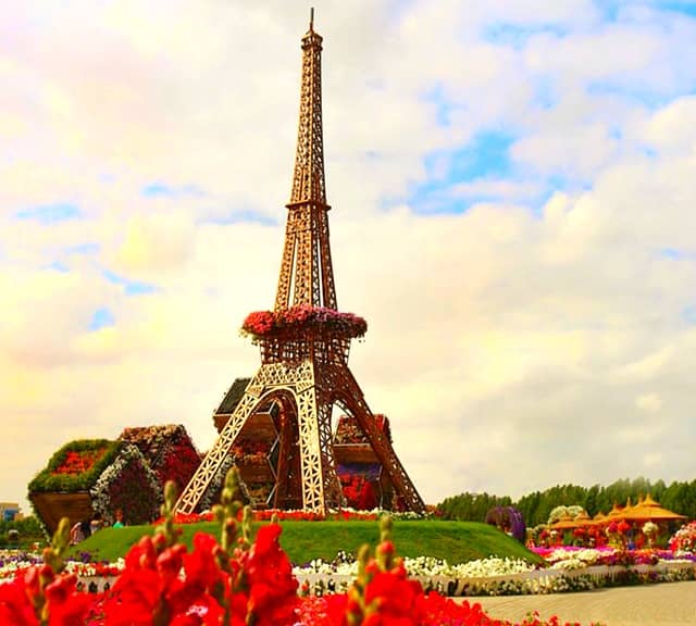 Eiffel Tower was introduced at the Dubai Miracle Garden in 2014.