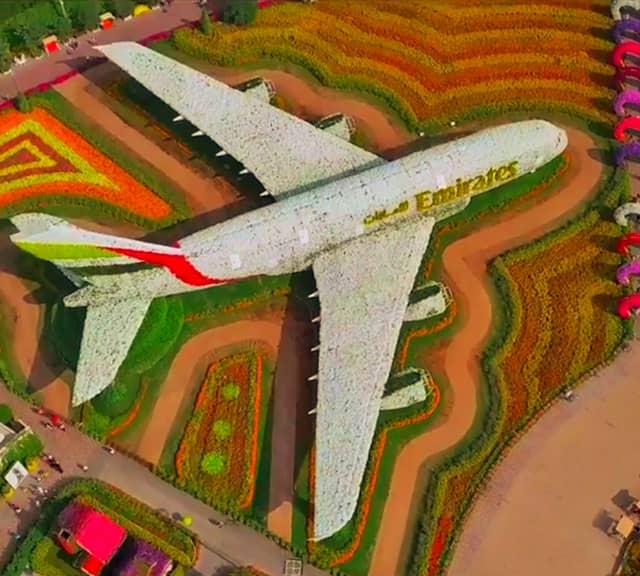 Photograph of Emirates Airbus A380 at the Dubai Miracle Garden