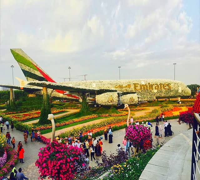 Structure of Emirates Airbus A380 at the Dubai Miracle Garden.