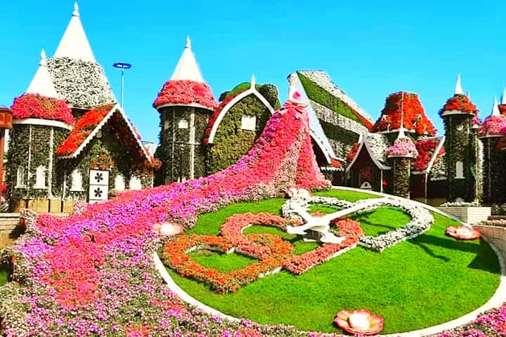Floral Diva blooms Petunia flowers at its long floral gown at the Dubai Miracle Garden.