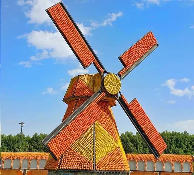Floral Windmills structure at the Dubai Miracle Garden.
