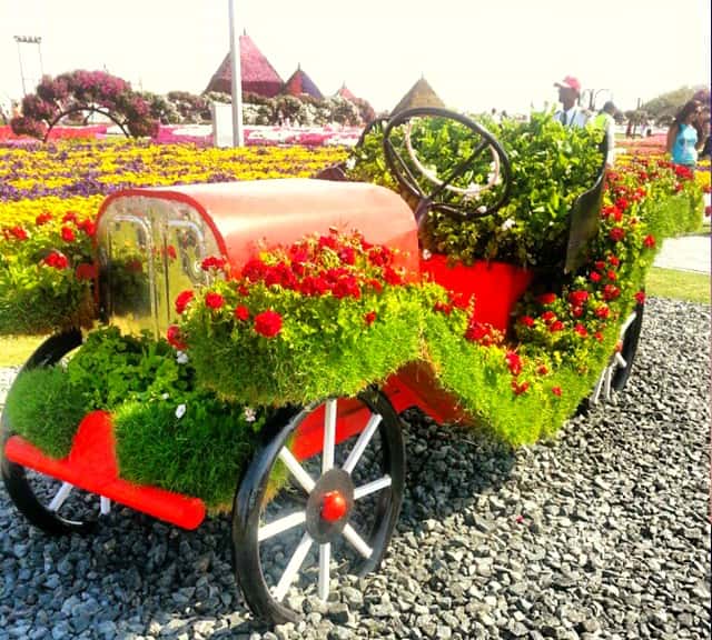 Flower decoration on Ford's Model-T Car at the Dubai Miracle Garden.