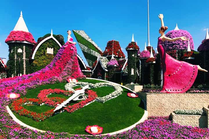 Hearts inside the floral clock at the Dubai Miracle Garden.