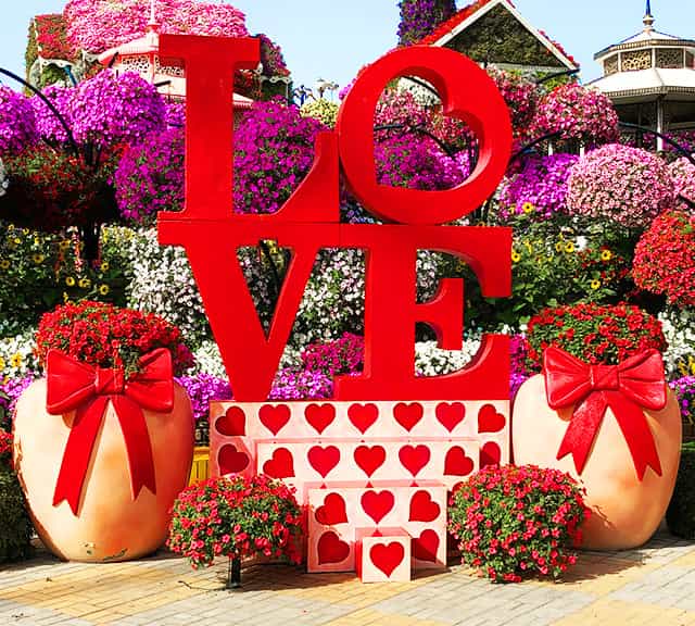 Love podium at Dubai Miracle Garden