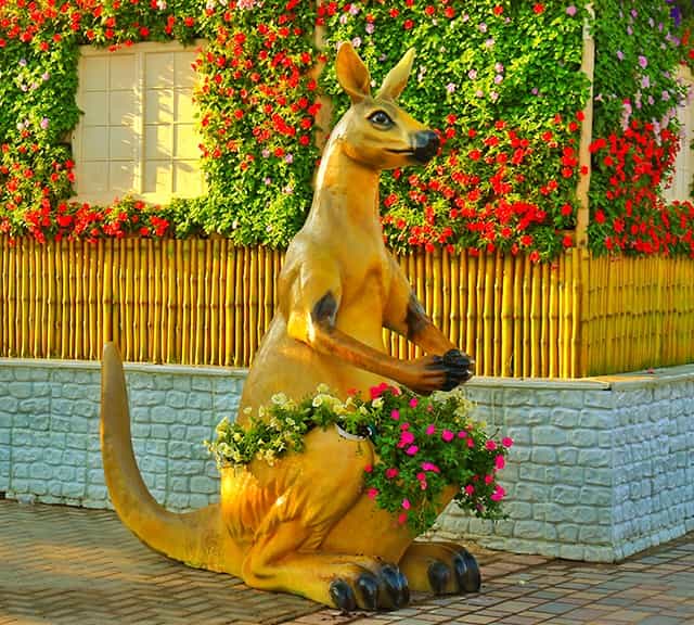 Structure of Kangaroos floral theme at the Dubai Miracle Garden.