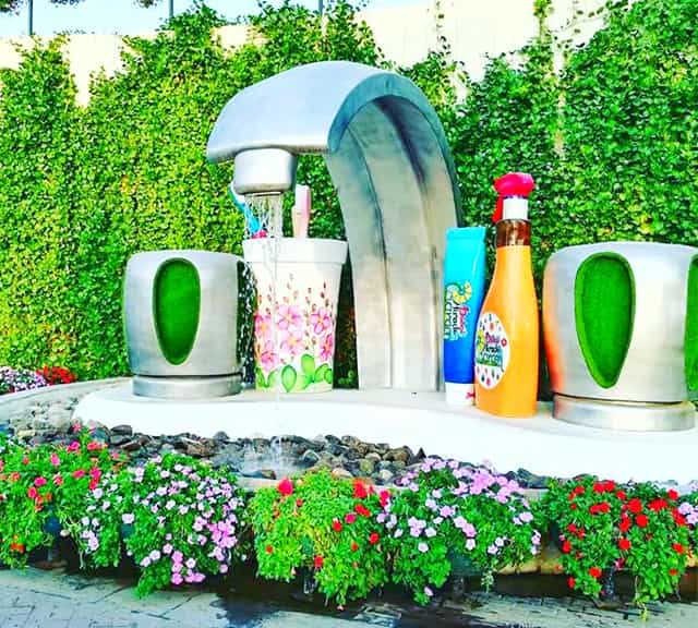 The Wash Basin Fountain has a Metallic Look at the Dubai Miracle Garden.