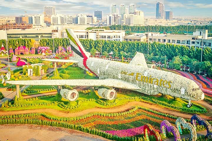 World's largest floral installation of Emirates Airbus A380 at Dubai Miracle Garden.